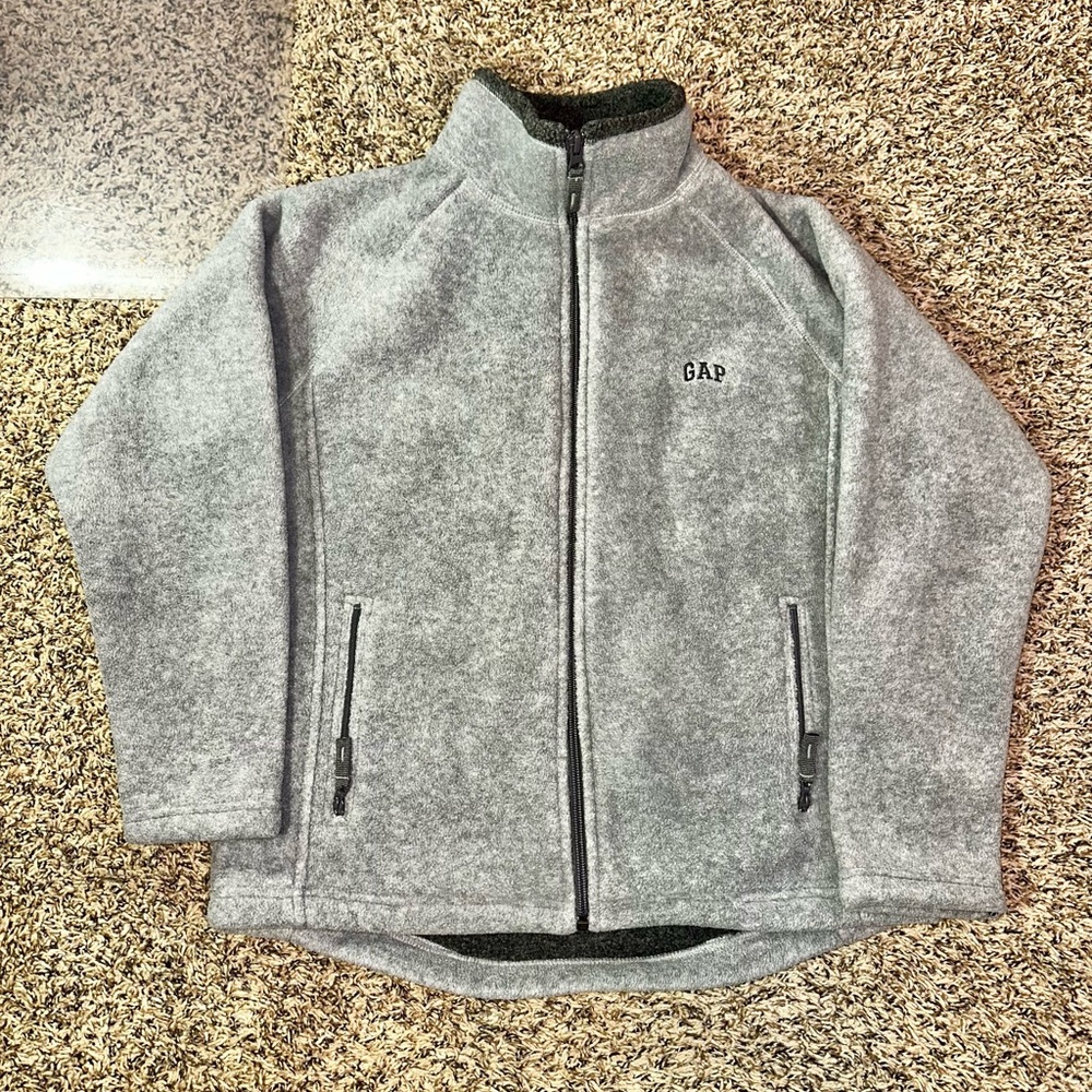 GAP Kids Fleece Jacket Gray Full Zip Size XL (12) Sherpa Lined Outerwear